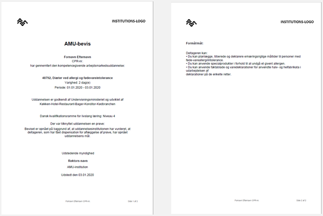 Eksempel på AMU-bevis i nyt format